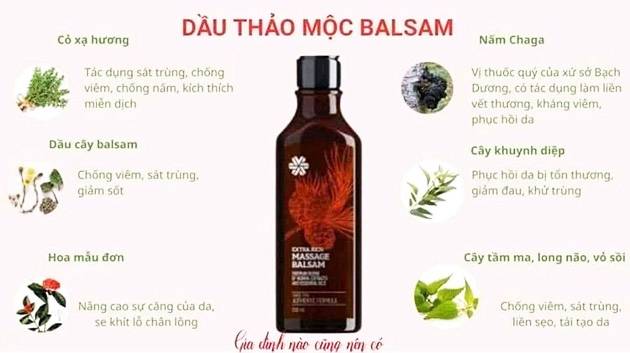 Dầu Balsam có thành phần từ thảo mộc tự nhiên, an toàn, lành tính