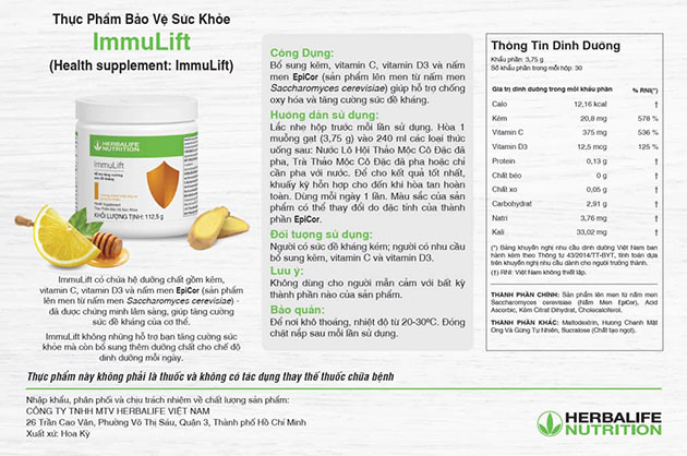 Herbalife Nutrition Immulift có thành phần lành tính, an toàn