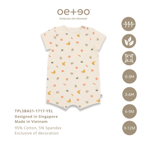 1 Bộ Bodysuit Liền Quần Tplsbas1-1717 Bé Trai Bé Gái 3 Màu 0 – 12 Tháng Vải 95% Cotton – 5% Spandex 3.5 – 12.5kg – Oeteo