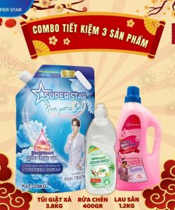 [combo Tiết Kiệm] Túi Nước Giặt Xả 3.8kg – Chai Lau Sàn 1.2kg – Nước Rửa Chén 400g Super Star