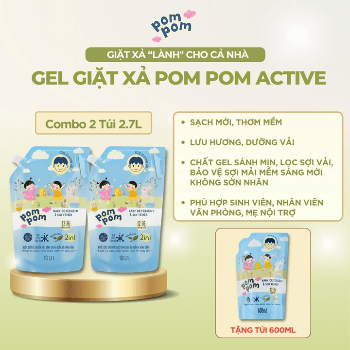 [combo 2 Túi 2.7l] – Dành Cho Cả Nhà – Gel Giặt Xả 2in1″lành”- Sạch Sâu Vết Bẩn – Dưỡng Mới Vải – Lưu Hương Tích Hợp Kháng Khuẩn An Toàn Cho đồ Lót