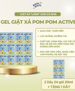 [combo 2 Dây] Gel Giặt Xả 2in1″lành” Cho Bé (12-36 Tháng) Và Cả Nhà Pompom Active- 24 Gói Dùng Thử 20ml