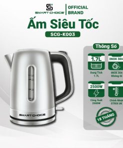 ấm Siêu Tốc Smartchoice Scg-k003 1.7l Inox 304 Bộ Chỉnh Nhiệt Strix đun Sôi Nhanh- Smartchoice