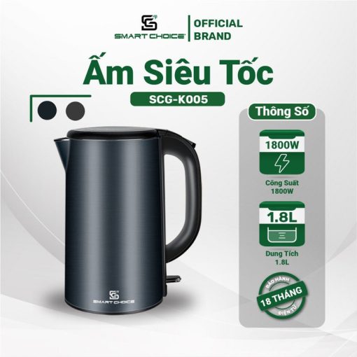 ấm Siêu Tốc điện Smartchoice Scg-k005 1.8l 1800w, 3 Lớp Cách Nhiệt, Sôi Nhanh-smartchoice