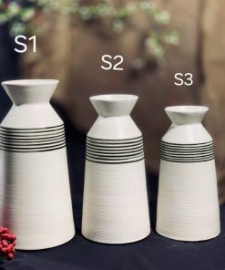 Bộ 3 Bình Gốm Bát Tràng Dáng Ly Cao Men Trắng Họa Tiết Kẻ Decor, Cắm Hoa Hồng, Ly..- Chipxinhxk