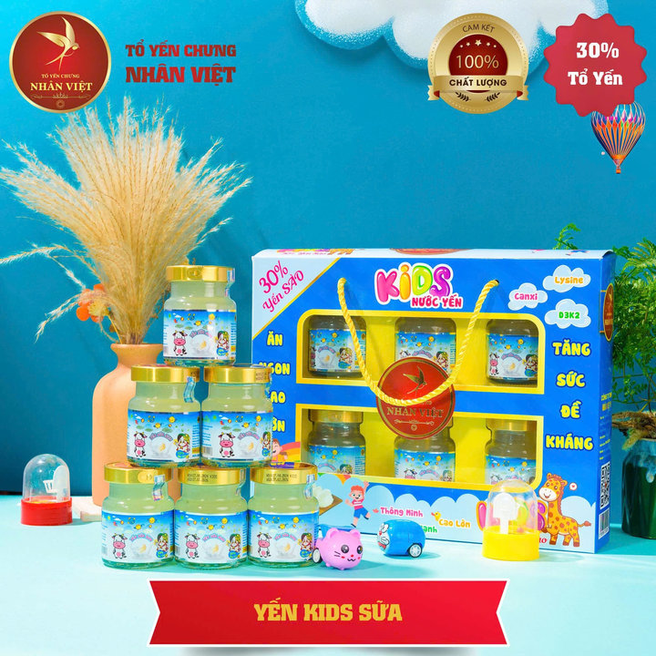 Lốc 6 Hũ Yến Sào Chưng Sữa Non Cho Bé Nhân Việt Kids 30% Yến Hũ 70ml