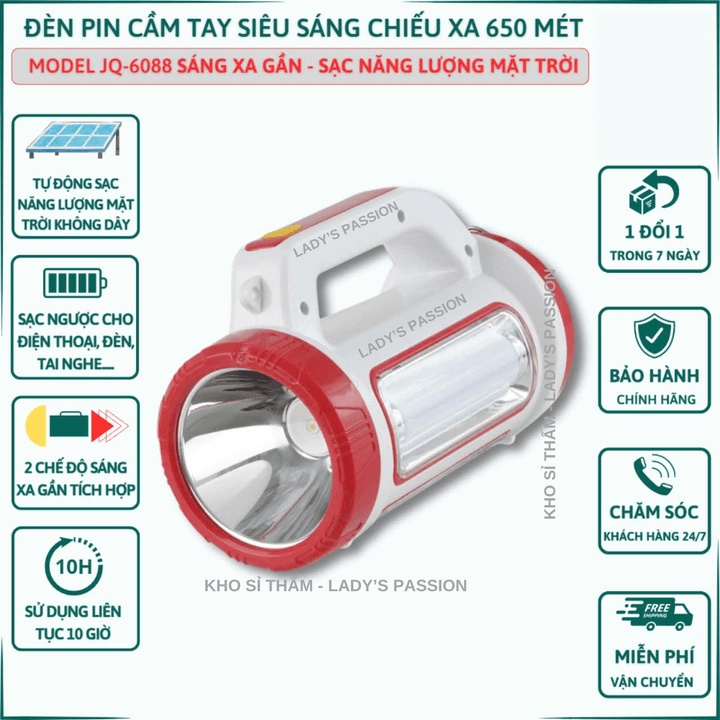 đèn Pin Cầm Tay Siêu Sáng Jq 6088 Chiếu Xa 650 Mét Sạc Năng Lượng Mặt Trời, Sạc Ngược Cho điện Thoại Gd207 – Lady’s Passion