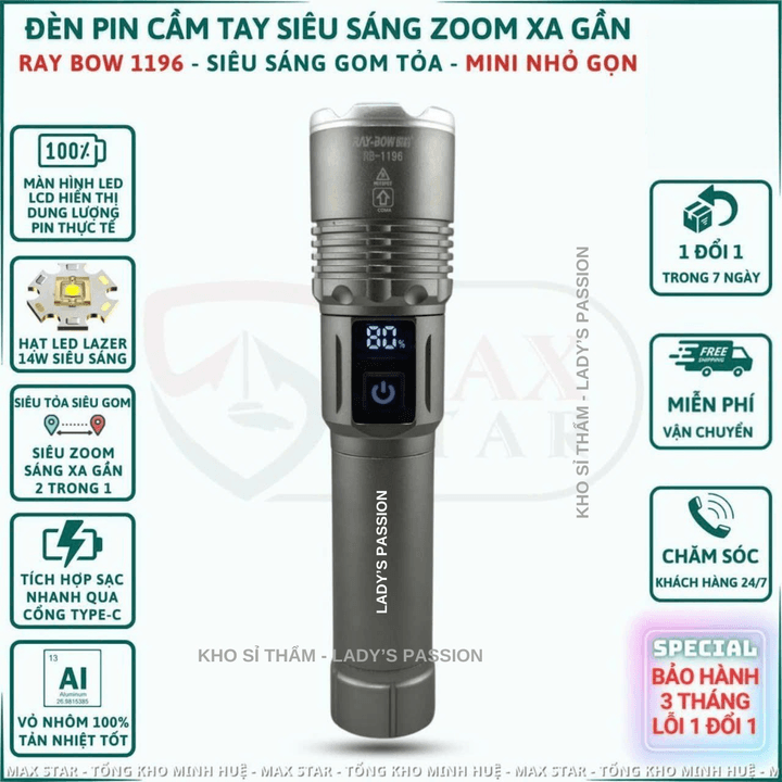 đèn Pin Cầm Tay Siêu Sáng Mini Raybow 1196 Hiển Thị Phần Trăm Pin Soi Xa Gần Pin Trâu Chống Nước Vỏ Nhôm Chất Lượng Cao Gd215 – Lady’s Passion