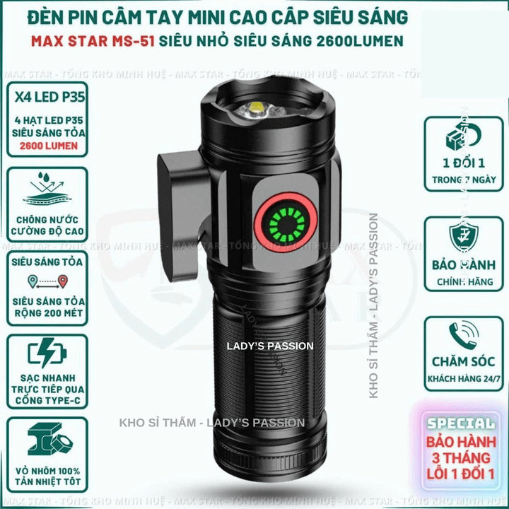 đèn Pin Cầm Tay Mini Siêu Sáng Max Star Ms51 Vỏ Nhôm Chống Nước Ipx7 độ Sáng Tối đa 2600 Lumen Soi Sáng Liên Tục ~5 Giờ Gd217 – Lady’s Passion