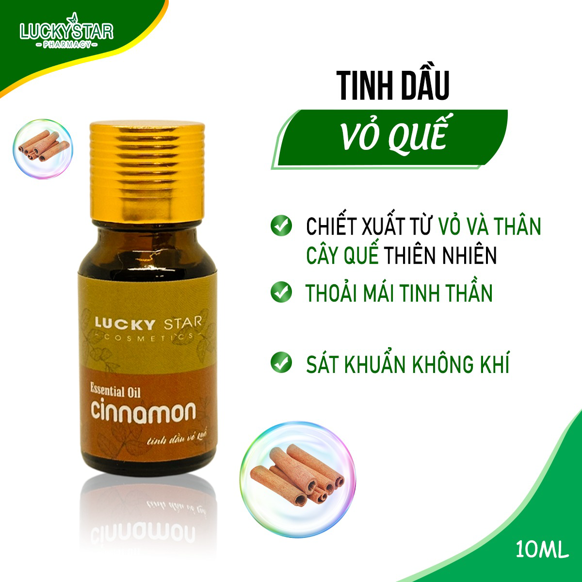 Tinh Dầu Vỏ Quế 10ml (tặng Túi Treo) – Lucky Star