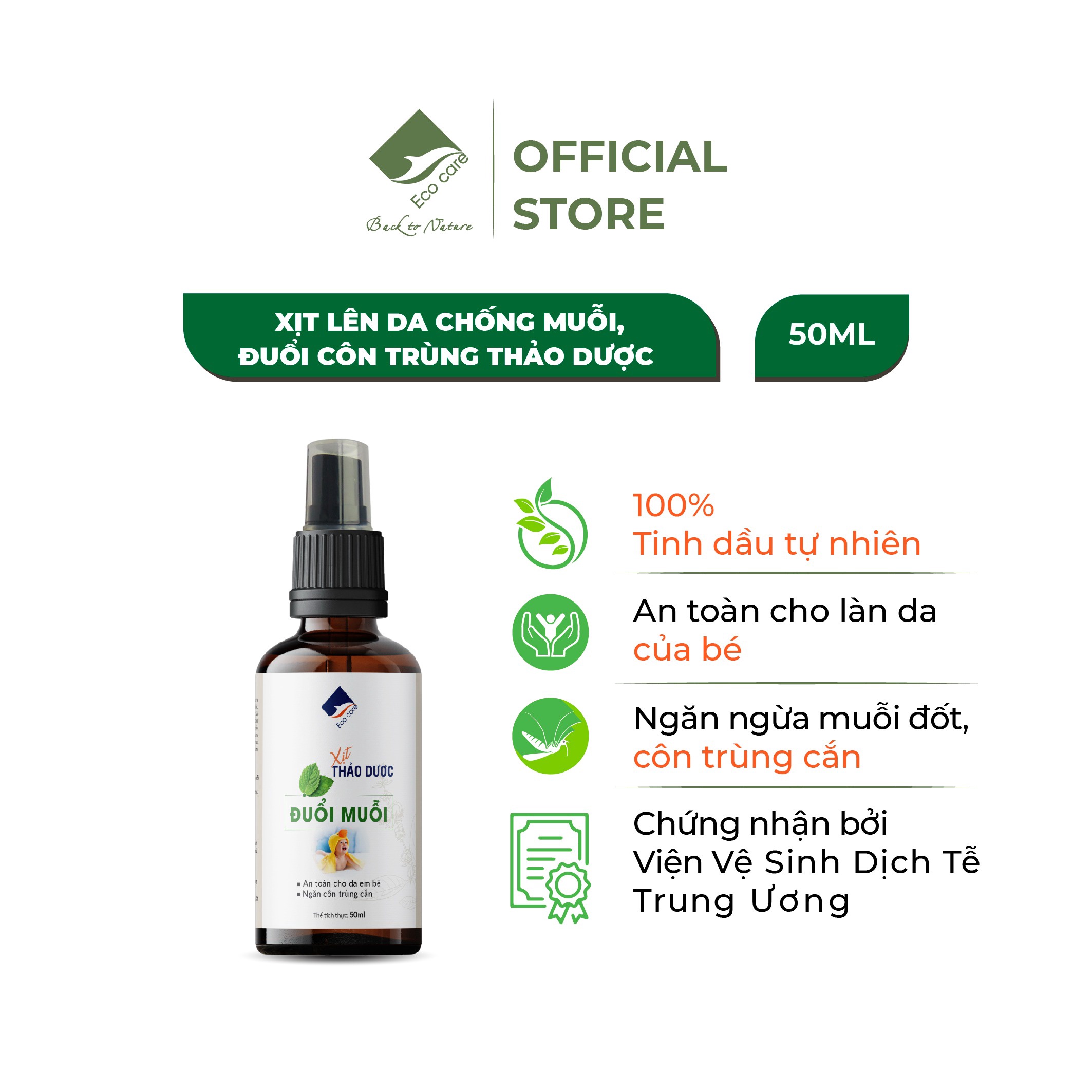 Tinh Dầu Xịt Thảo Dược Lên Da Chống Muỗi, Côn Trùng 50ml – Ecocare