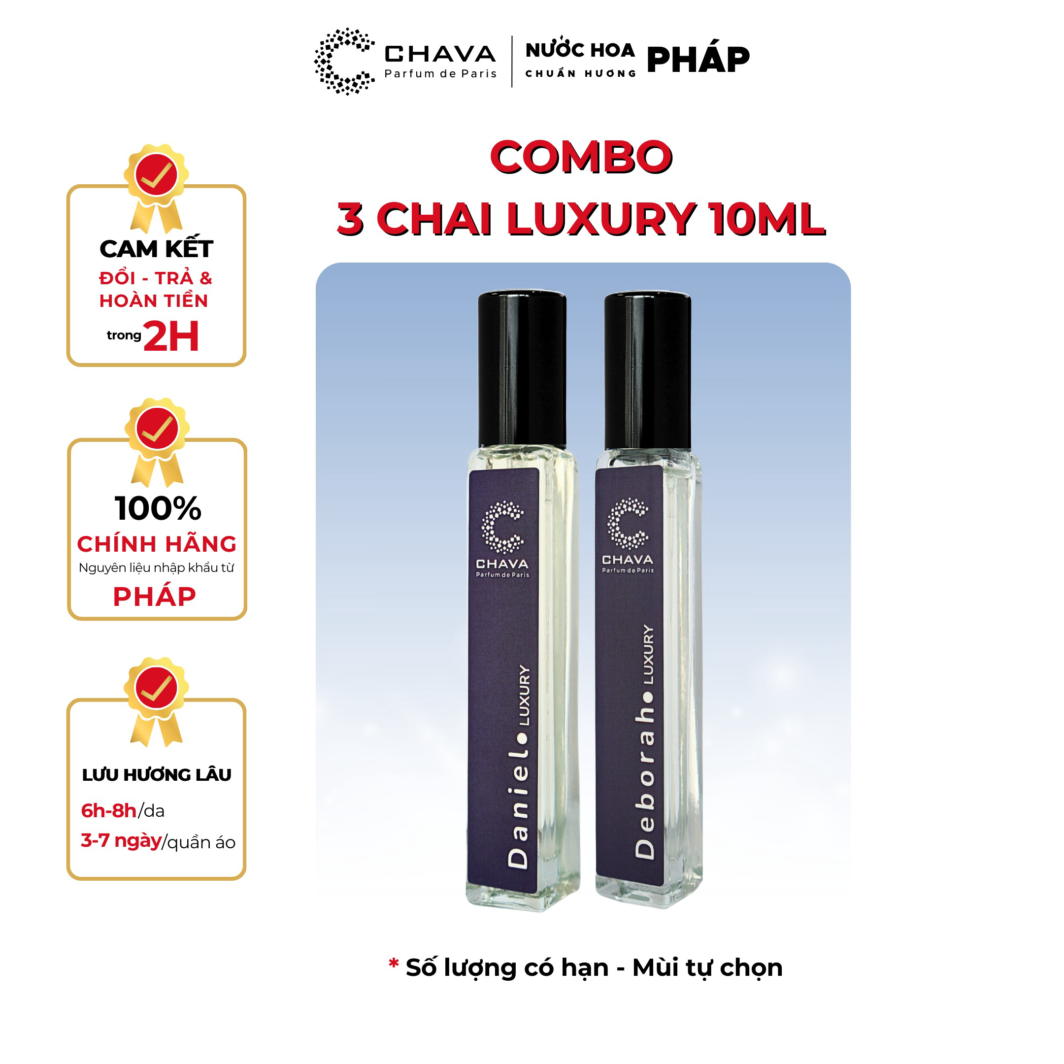 Combo 2 Chai Nước Hoa Luxury 10ml (deborah, Daniel, Ruth) – Chava