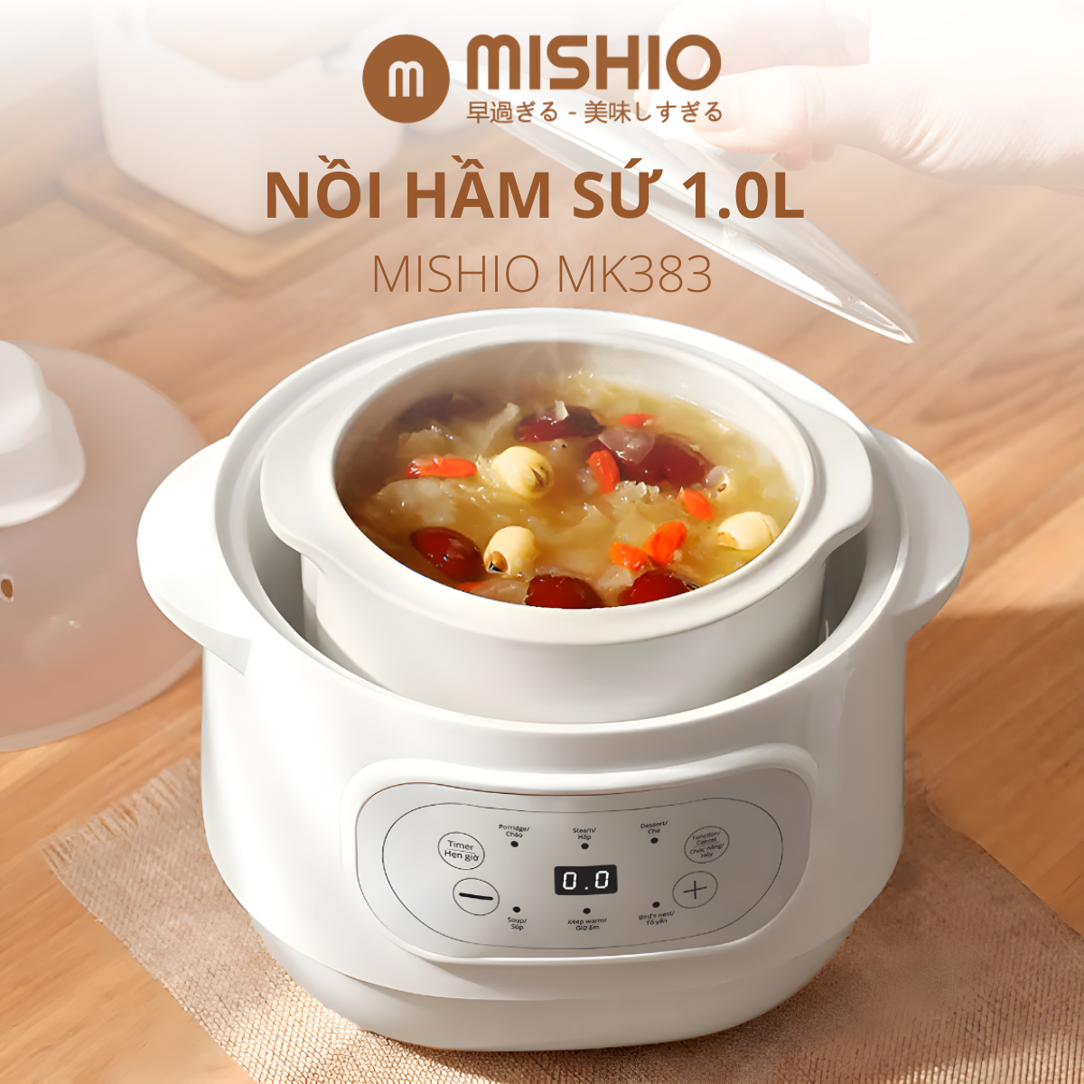 Nồi nấu cháo chưng yến 1L Mishio MK383