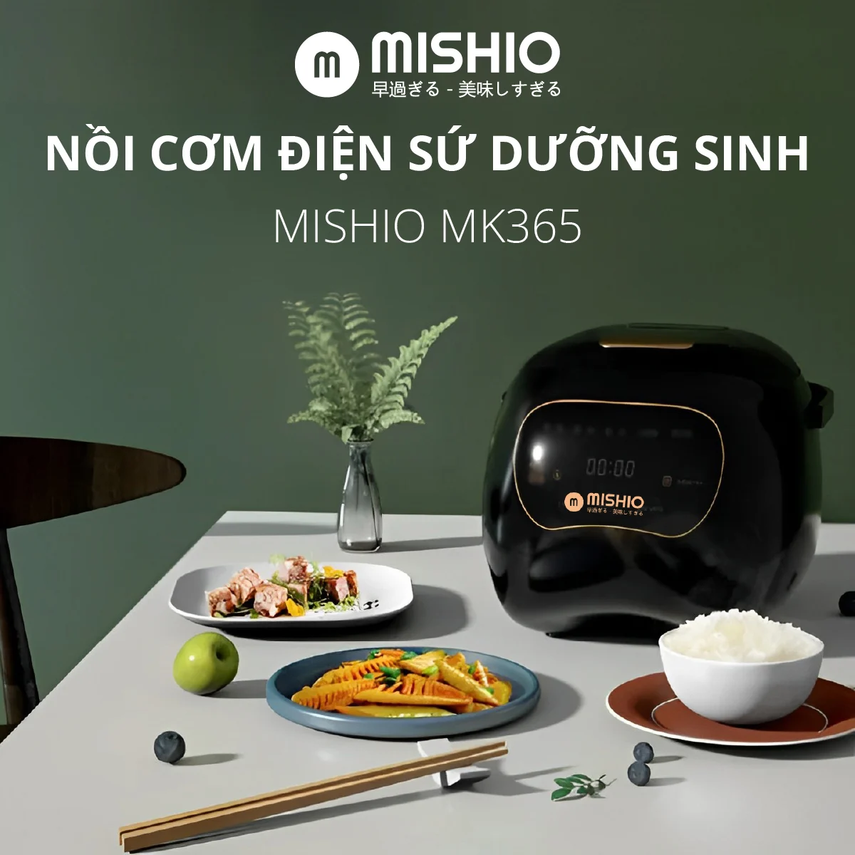 Nồi cơm lòng sứ dưỡng sinh 0,8L Mishio MK365