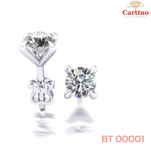 Bông tai Bạc xi Bạch Kim, 4 chấu đính Kim cương MOISSANITE 5.4ly tài lộc – BT 00001