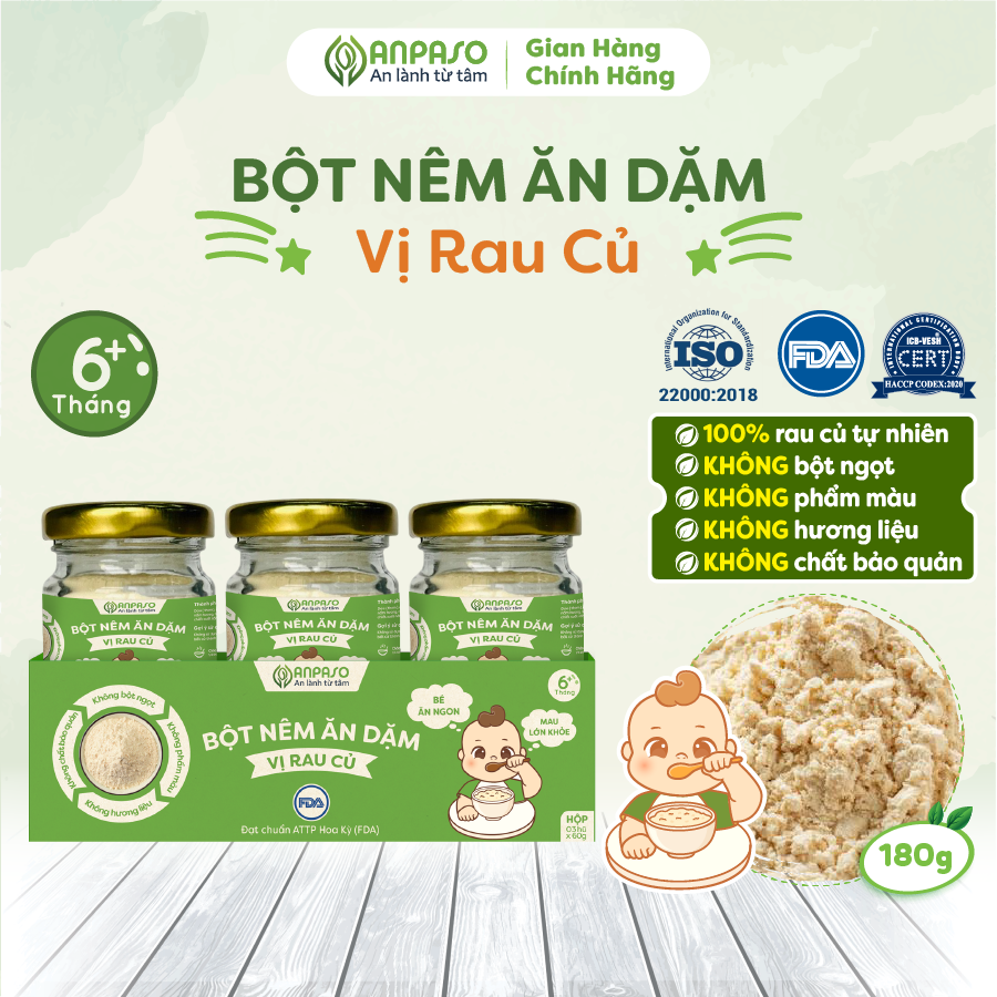 Set bột nêm ăn dặm Anpaso 180g Vị rau củ (gồm 03 lọ 60g)