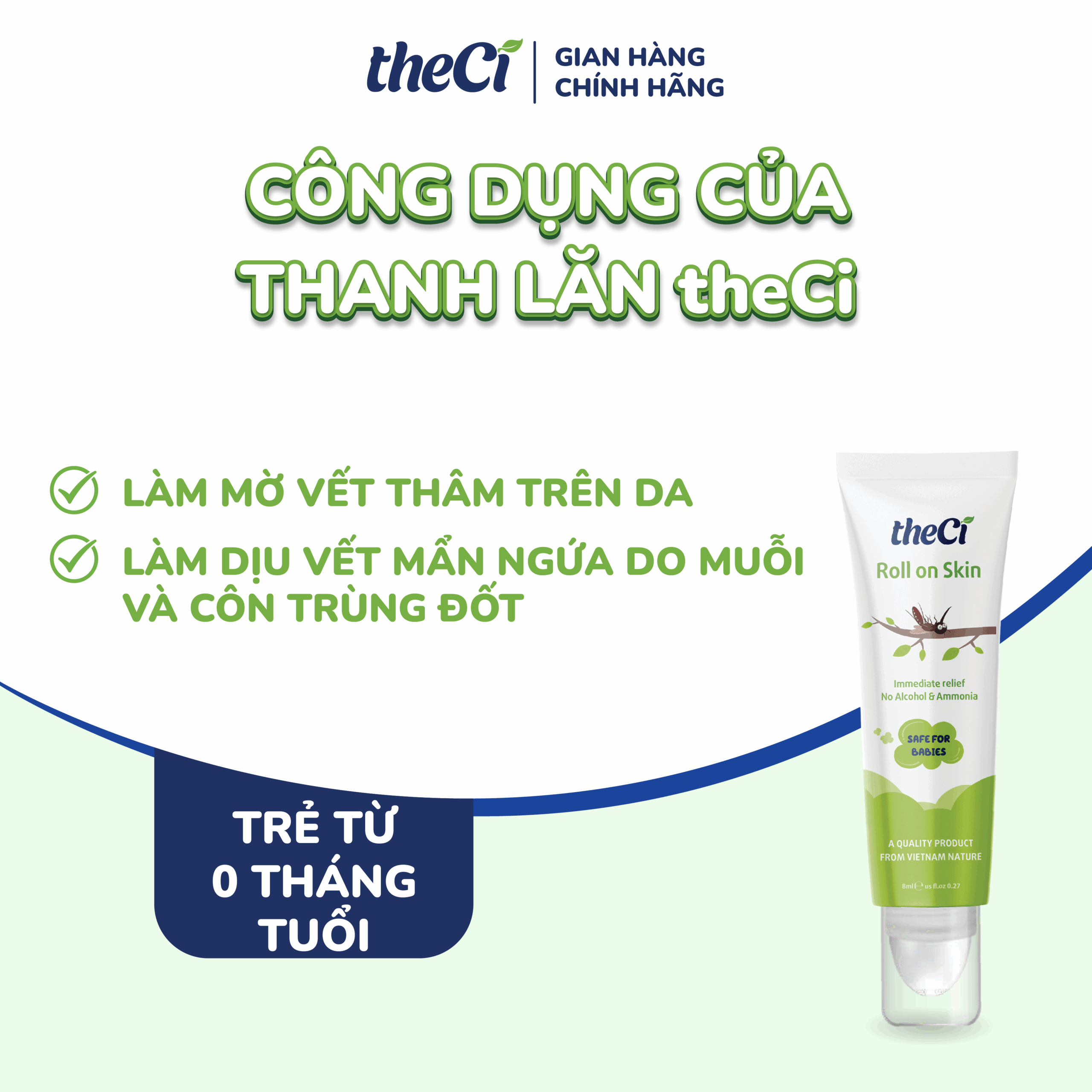 Thanh lăn xua đuổi muỗi cho bé theCi 8g 3 Thanh lăn xua đuổi muỗi cho bé theCi 8g