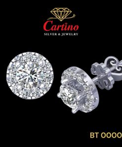 Bông tai Bạc xi kim, mẫu Halo tròn đính Kim cương MOISSANITE 5.4ly – BT 00003