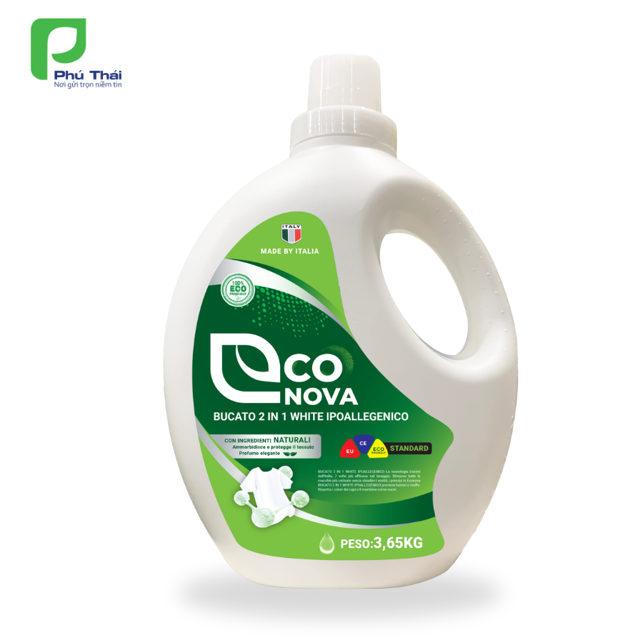 Nước giặt xả thảo mộc Econova – Bucato 2 in 1 White Ipoallegenico 3.65 kg