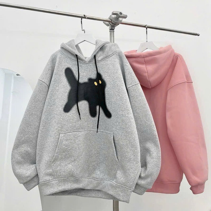 áo Hoodie In Hình Mèo đen Vải Nỉ Ngoại Dày Dặn Form Rộng Unisex Tp71 – Golden Dream