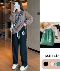Quần ống Rộng Dây Rút Thêu Chữ C Phong Cách Thể Thao Dành Cho Bạn Nữ – Diepchi Fashion