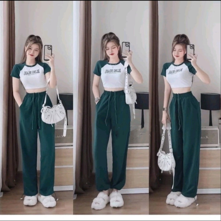 Sét Bộ Croptop ống Suông Chất Cotton Su Form Chuẩn