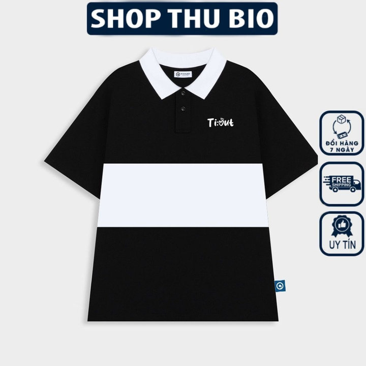 áo Polo Nam Nữ Unisex Phối đen Trắng Ti-out