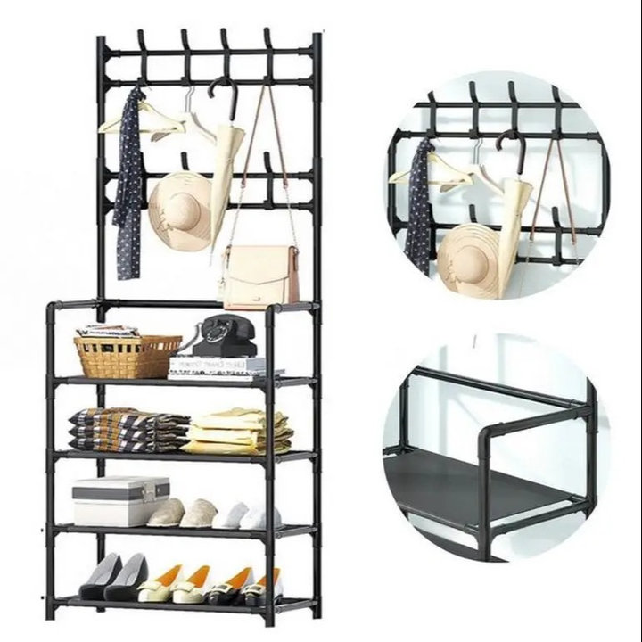 Kệ Chữ L 4 Tầng để Giày Dép Và Treo Quần áo – Gdn