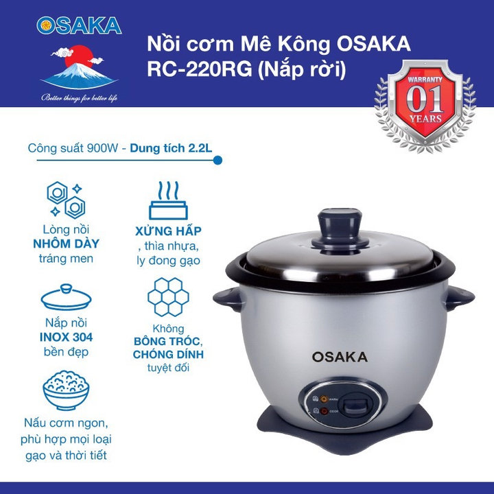 Nồi Cơm điện đa Năng Nắp Rời Rc220r(grey) – Osaka