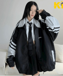 áo Khoác Dù Mero Cao Cấp Form Rộng Unisex Cổ Phối Màu Tay Viền Sọc Siêu Xinh – Kim
