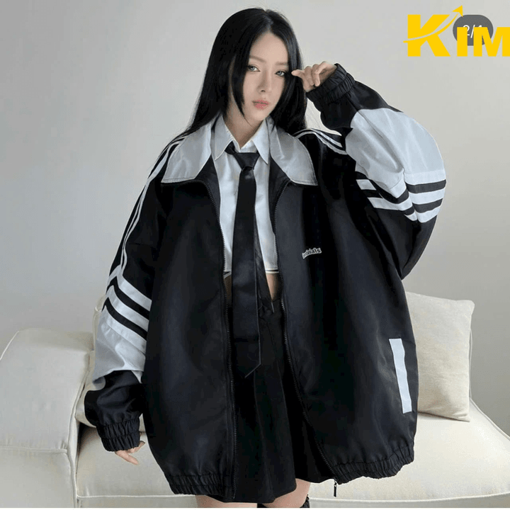 áo Khoác Dù Mero Cao Cấp Form Rộng Unisex Cổ Phối Màu Tay Viền Sọc Siêu Xinh – Kim
