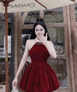 đầm Váy Nữ Nhung Bí Nơ Sau Cổ đính Cườm(có Mút Ngực)sh956- Sam Store