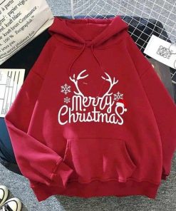 áo Khoác Nỉ Pe In Họa Tiết Giáng Sinh (noel) Merry Christmas Cổ Chui Có Nón – Htm Fashion