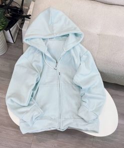 áo Khoác Hoodie Khóa Kéo Có Nón Phối Trơn Nhiều Màu – Htm Fashion