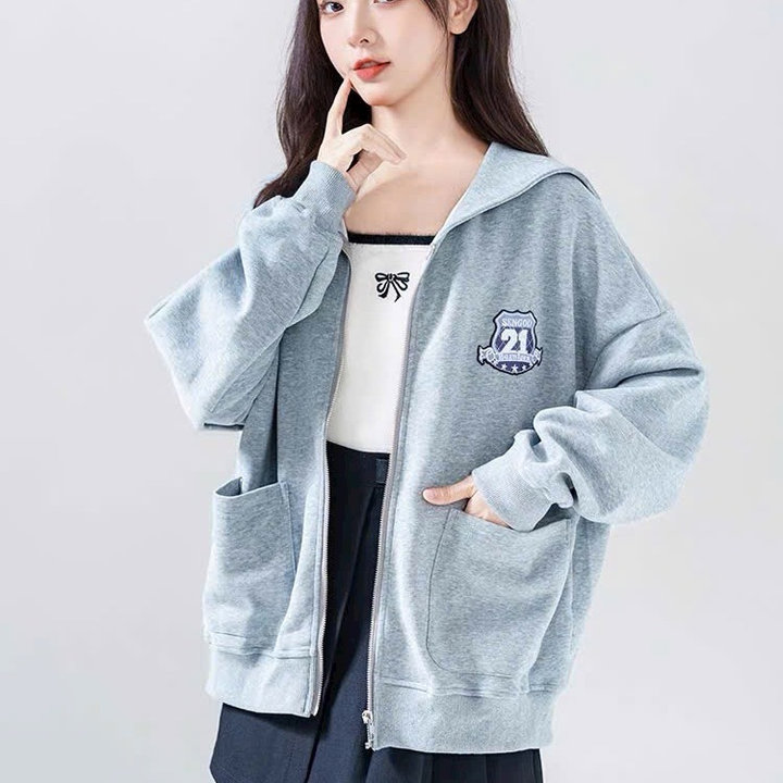 áo Khoác Hoodie Nỉ Nữ Thêu Chữ 21 Có Nón Màu Xám – Htm Fashion