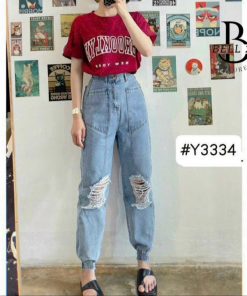 Quần Baggy Jean Nữ Lưng Cao Rách Gối ống Bo Siêu đẹp B1248 – Bell22 Store