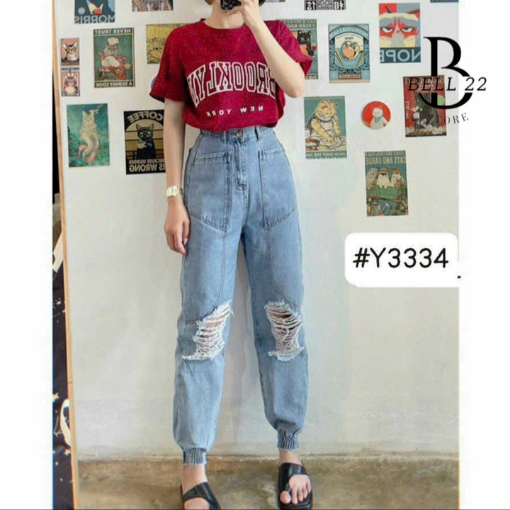 Quần Baggy Jean Nữ Lưng Cao Rách Gối ống Bo Siêu đẹp B1248 – Bell22 Store