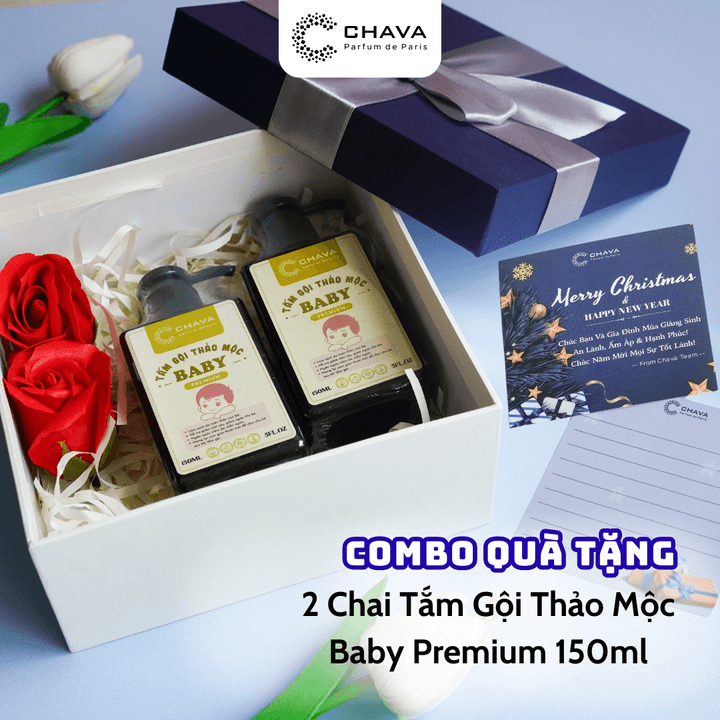 [combo Quà Tặng] 2 Chai Tắm Gội Thảo Mộc Baby Premium 150ml – Chava Natural Beauty