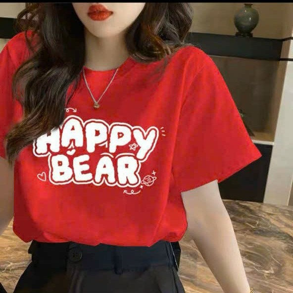 áo Thun Cotton Sượt In Chữ Happy