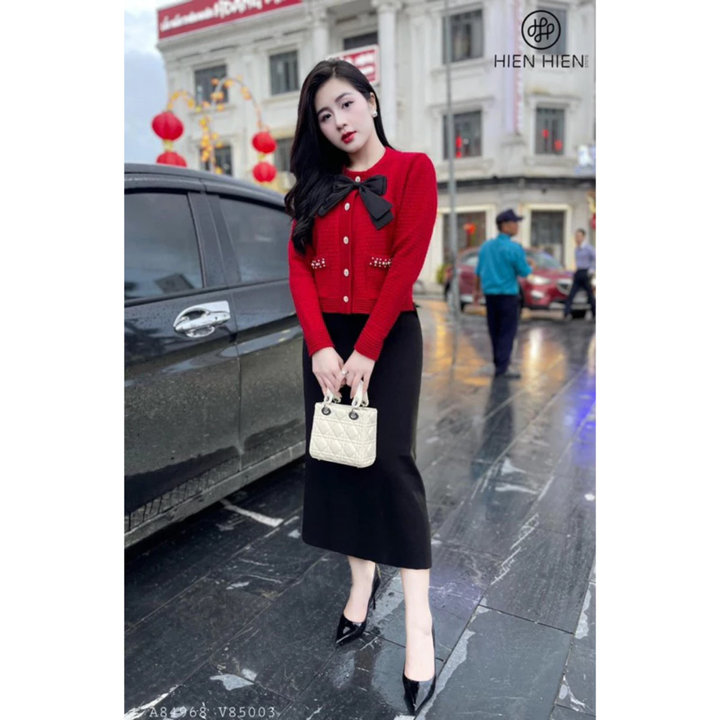 áo Len Cúc Ngọc Phối Nơ Sang Trọng – Thời Trang Hc