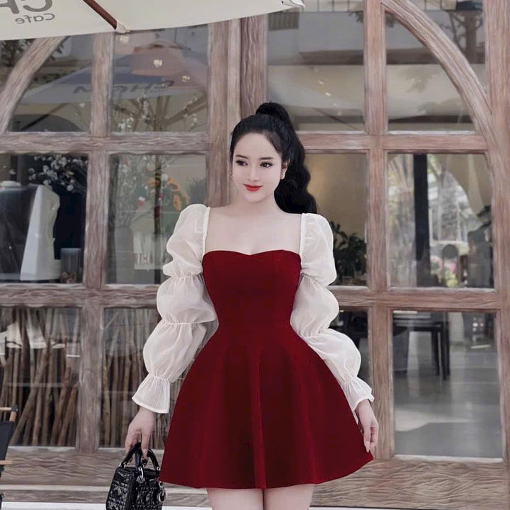 đầm Váy Nữ Nhung Phối Tơ Cổ Vuông Bh853 – Nana House