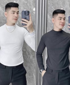 áo Thun Tăm Dài Tay Nam Tuto5 Menswear At07- áo Phông Giữ Nhiệt Nam Cổ Cao Body Slim Fit Tôn Dáng Cao Cấp-tuto5
