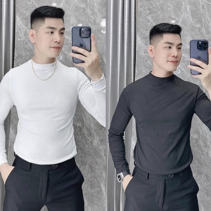 áo Thun Tăm Dài Tay Nam Tuto5 Menswear At07- áo Phông Giữ Nhiệt Nam Cổ Cao Body Slim Fit Tôn Dáng Cao Cấp-tuto5