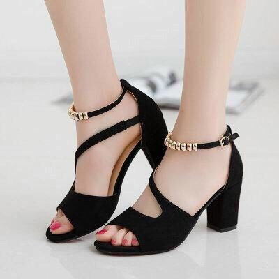 Giày Cao Gót 7 Phân Hở Mũi Quai Chéo Vòng Cổ Hạt Vuông Sh954- Sam Store