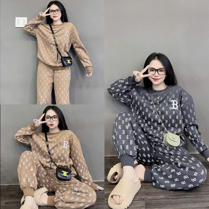 Sét Bộ đồ Nỉ Nữ Thể Thao Cổ Tròn In Nhiều Họa Tiết Chữ B Hot Trend – Htm Fashion
