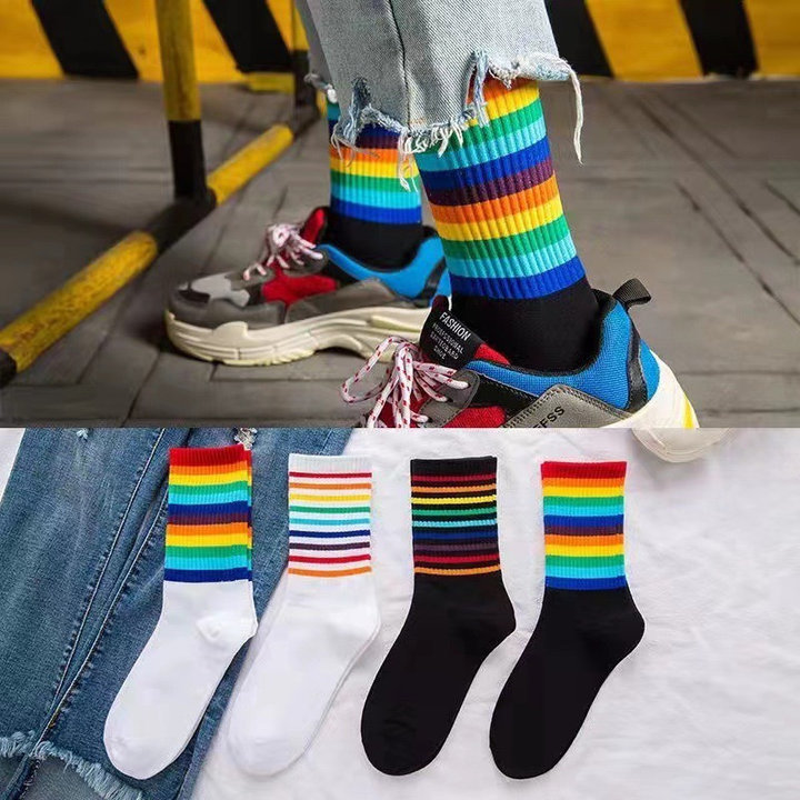 Combo 5 đôi Tất Cao Cổ Sọc Kẻ Cầu Vồng Kiểu Dáng Unisex – Chipxinhxk