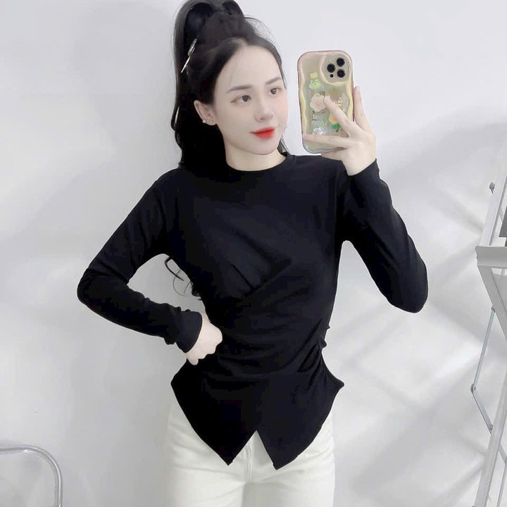 áo Kiểu Tay Dài Tăm Lạnh Vạc Chéo – Lê Phương Boutique