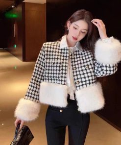 áo Khoác Dạ Kẻ Caro 2 Lớp Phối Lông Phong Cách Hàn Quốc Ad499 – ánh Dương