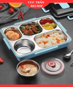 Hộp Cơm Văn Phòng 5 Ngăn Giữ Nhiệt Lõi Inox 304 Tặng Kèm Muỗng, đũa, Có Khay để điện Thoại Lunch Box Ctb580 – Bechip