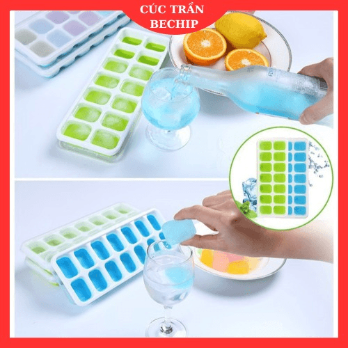 Combo 2 Khay Làm đá Silicone, Chống Dính 14 ô Có Nắp đậy Ctb127 – Bechip